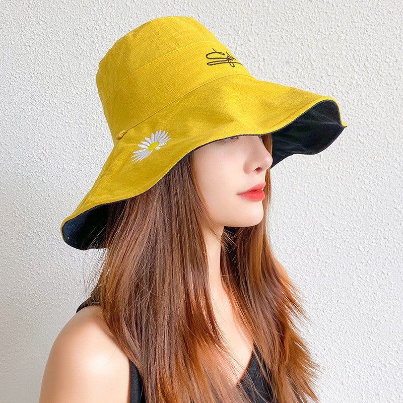 Double-sided Small Daisy Big Brim Washbasin Hat Outdoor