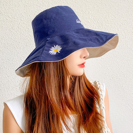 Double-sided Small Daisy Big Brim Washbasin Hat Outdoor