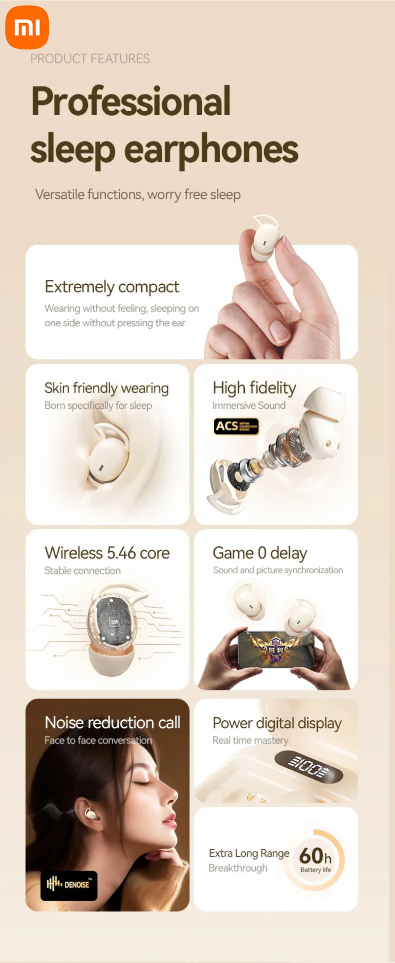 Xiaomi MIJIA Wireless Sleep Specific Invisible Earbuds Bluetooth 5.4 Headphones HiFi Stereo Sound Music Headphones TWS Earphones