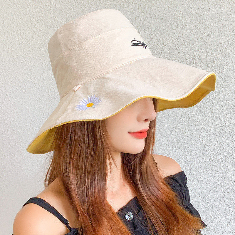 Double-sided Small Daisy Big Brim Washbasin Hat Outdoor